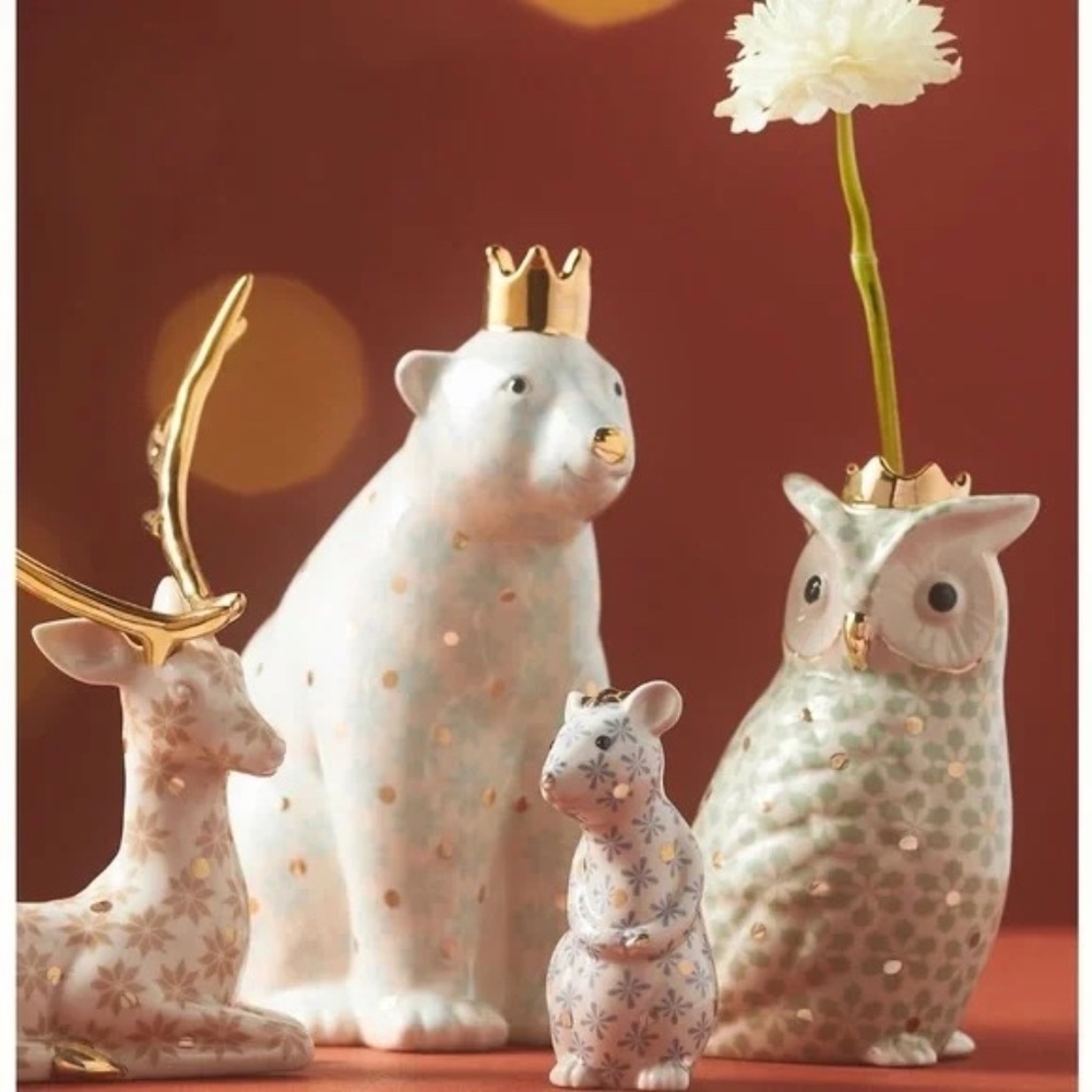 NWT Anthropologie Owl with Crown Flower Bud Vase, Winterland Animal Ceramic, - Picture 2 of 2